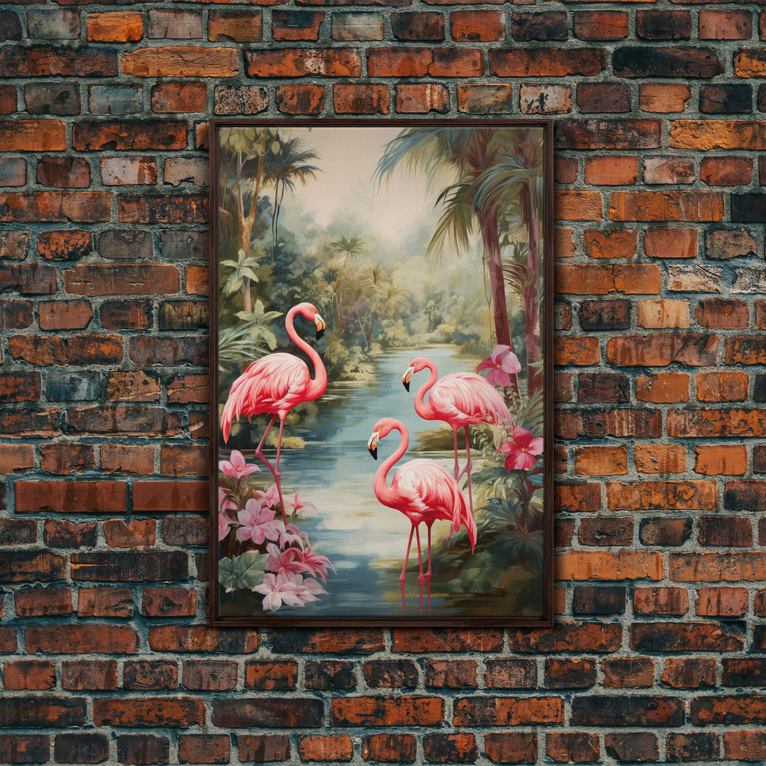 Flamingo Art Print, Tropical Wall Art, Palm Trees, Canvas Print, Wall Art, Vertical Print, Modern House Art, Gift For Boss, Bedroom Prints