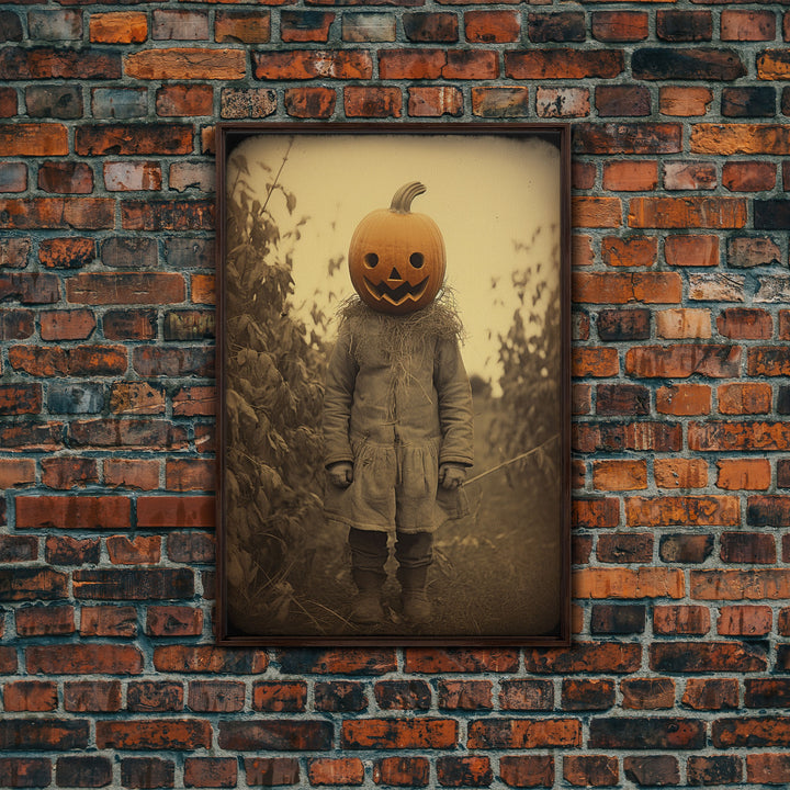 The Jack O' Lantern, Cursed Halloween Art, Spooky Decor, Creepy Wall Art, Framed Canvas Print, Jumpscare Halloween Art