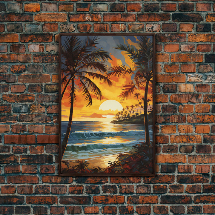 Beach Wall Print, Tropical Wall Art, Sunrise Wall Art, Canvas Print, Wall Art, Vertical Print, Entryway Prints, Dorm Room Art, Office Decor