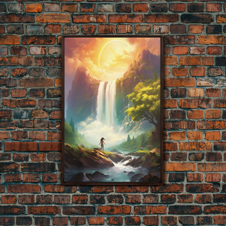 Surreal Art Prin, River Art, Waterfalls Wall Art, Landscape Print, Canvas Print, Wall Art, Vertical Art, Moving Gift, Game Room Decor