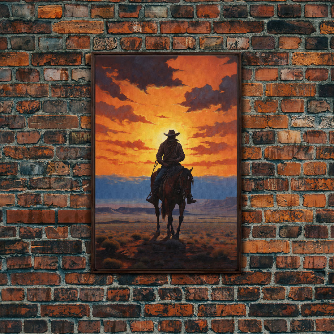 Cowboy Silhouette Wall Art, Western Wall Decor, Sunset Wall Art, Canvas Print, Wall Art, Vertical Art, Teen Boy Wall Art, Rustic Wall Decor