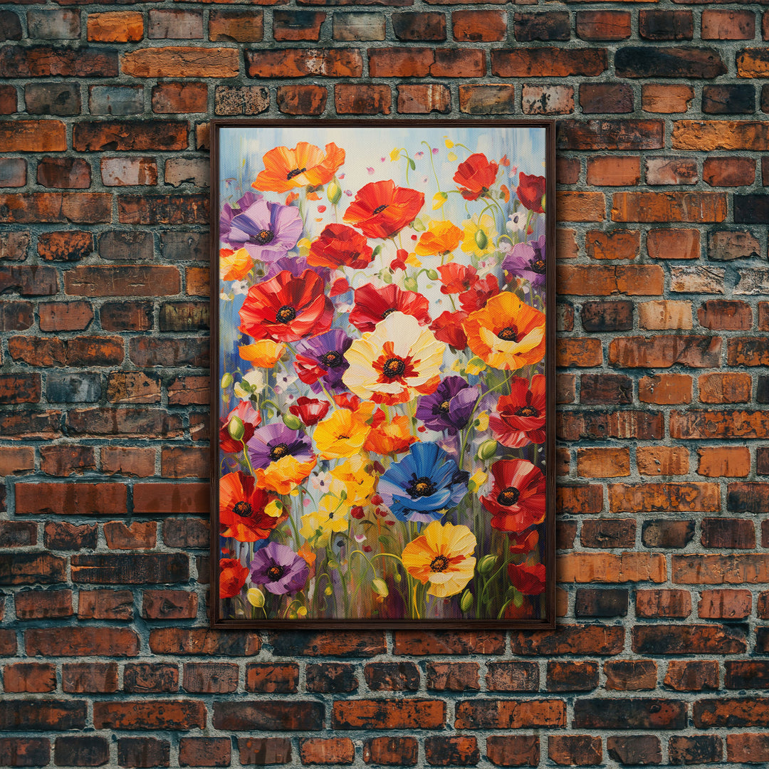 Wildflower Meadow, Poppies Print, Flower Art Print, Canvas Print, Wall Art, Vertical Art, Gifts For Grandma, Tiny House Decor, Wall Hanging