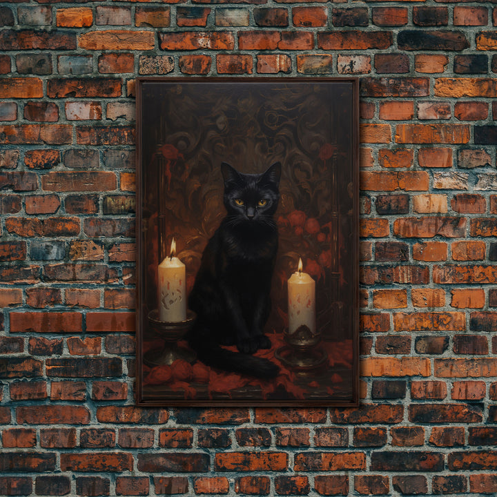 The Witch's Familiar, Black Cat Art, Halloween Retro Canvas / Canvas Print, Goth Wall Art, Goth Portrait Art, Goth Art 5x7