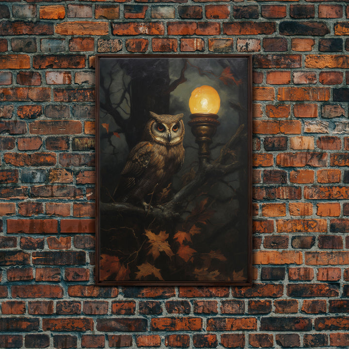 Owl Halloween Decor, Victorian Owl Painting Canvas Print, Dark Arts, Dark Academia, Owl Prints, Animal Prints, Halloween Wall Art