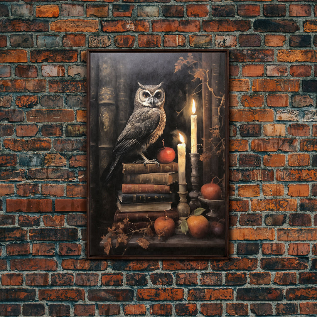 Halloween Owl Print, The Witch's Familiar, Framed Canvas Print, Halloween Decor, Halloween Canvas Art, Victorian Owl Oil Painting