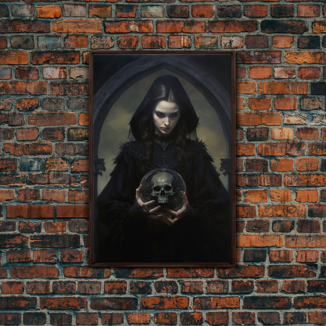 The Fortune Teller, Halloween Canvas Print, Framed Canvas, Unique Wall Art, Goth Art, Dark Academia, Witch Art, Witchcraft