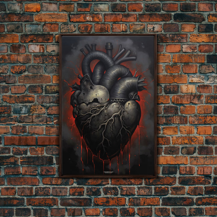 The Dark Heart, Macabre Decor, Halloween Poster Art / Framed Canvas Print, Goth Decor, Goth Art, Black Heart