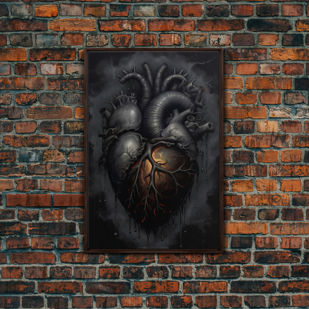 The Dark Heart, Macabre Decor, Halloween Poster Art / Framed Canvas Print, Goth Decor, Goth Art, Black Heart