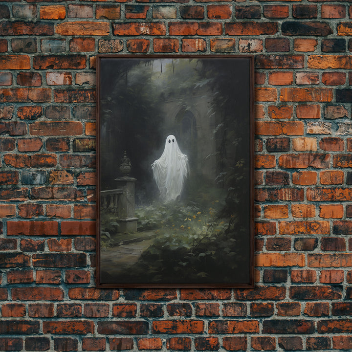 The Ghost In The Garden, Halloween Canvas Print, Framed Canvas Art, Halloween Decor, Dark Academia, Horror Prints, Oil Painting