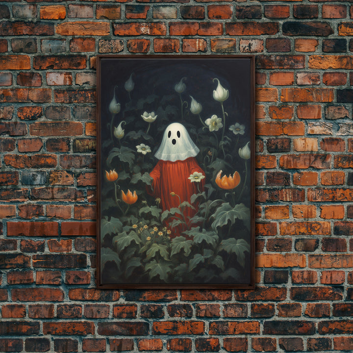 The Ghost In The Flower Garden, Halloween Canvas Print, Framed Canvas Art, Halloween Decor, Dark Academia, Horror Prints, Oil Painting