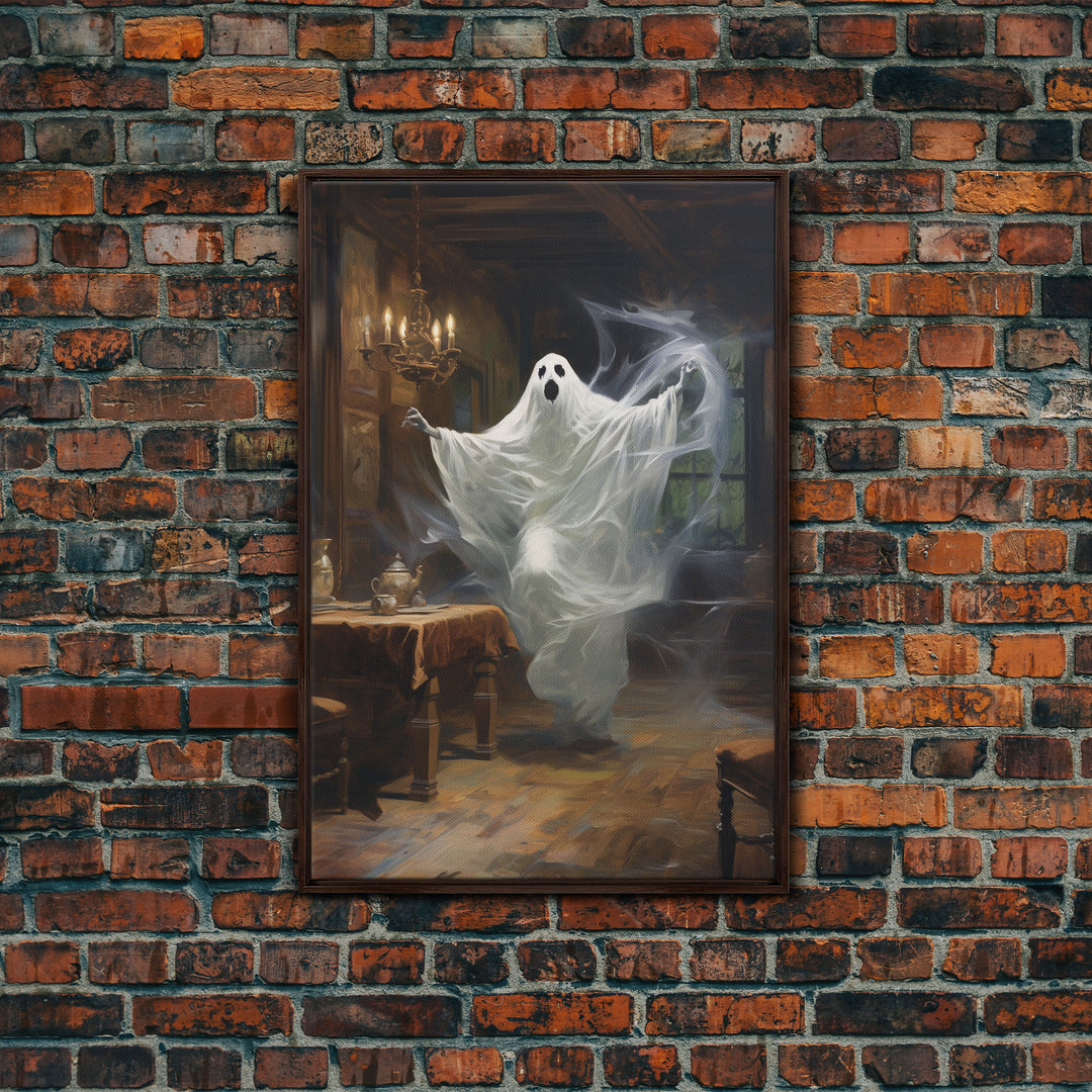 The Haunting On Donahue, Ghost Print, Framed Canvas, Halloween Canvas Print, Horror Print, Macabre Dark Academia Wall Art