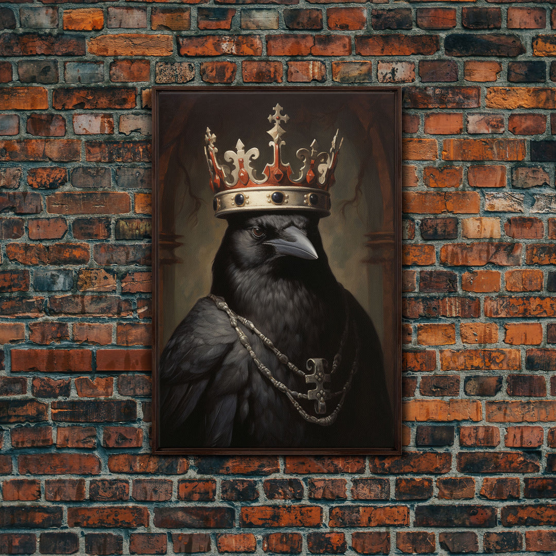 King Raven Print, Vintage Canvas, Art Canvas Print, Dark Academia, Gothic Victorian Crow, Cool Halloween Decorations, Framed Canvas Print