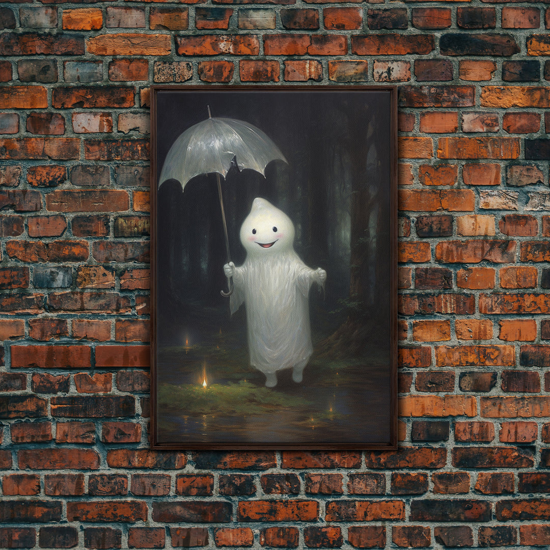 The Playground Ghost, Funny Halloween, Vintage Halloween Canvas, Framed Canvas Print, Cute Wall Art, Ghost On A Swing, Macabre Goth Art