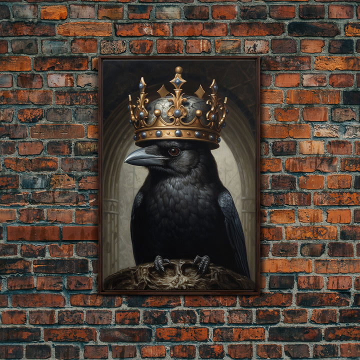 King Of The Ravens, Dark Academia, Gothic Decor, Witch's Familiar, Framed Canvas Print or Canvas, Crow Portrait, Halloween Decor Art