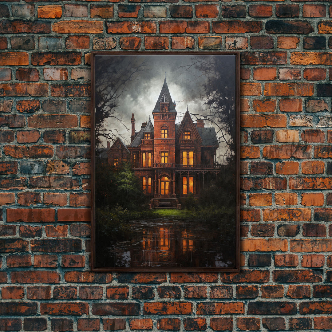 The Haunted House, Framed Canvas Art, Painting Of Haunted Victorian Mansion, Dark Academia, Halloween Decorations, Halloween Art