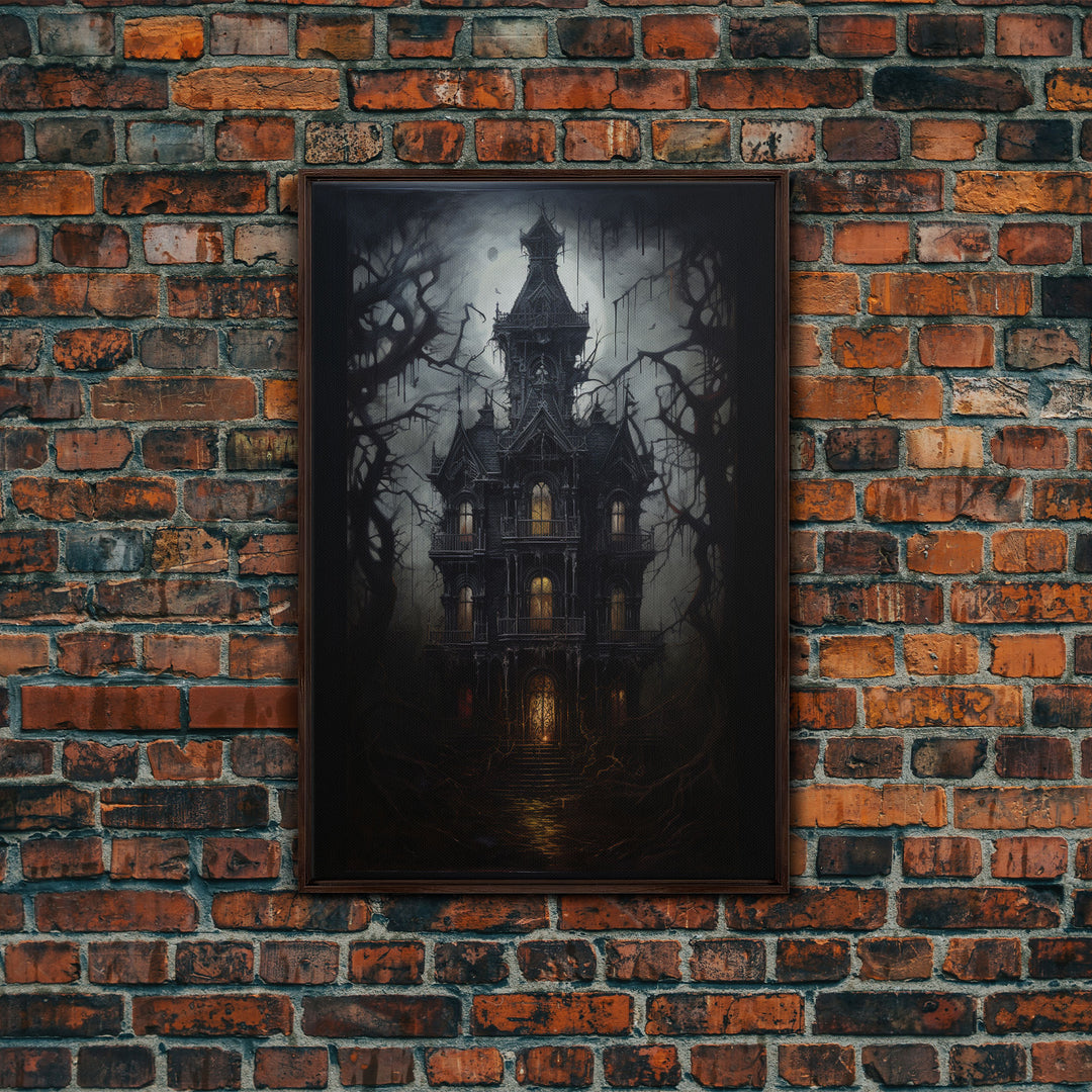 The Haunted House, Framed Canvas Art, Painting Of Haunted Victorian Mansion, Dark Academia, Halloween Decorations, Halloween Art