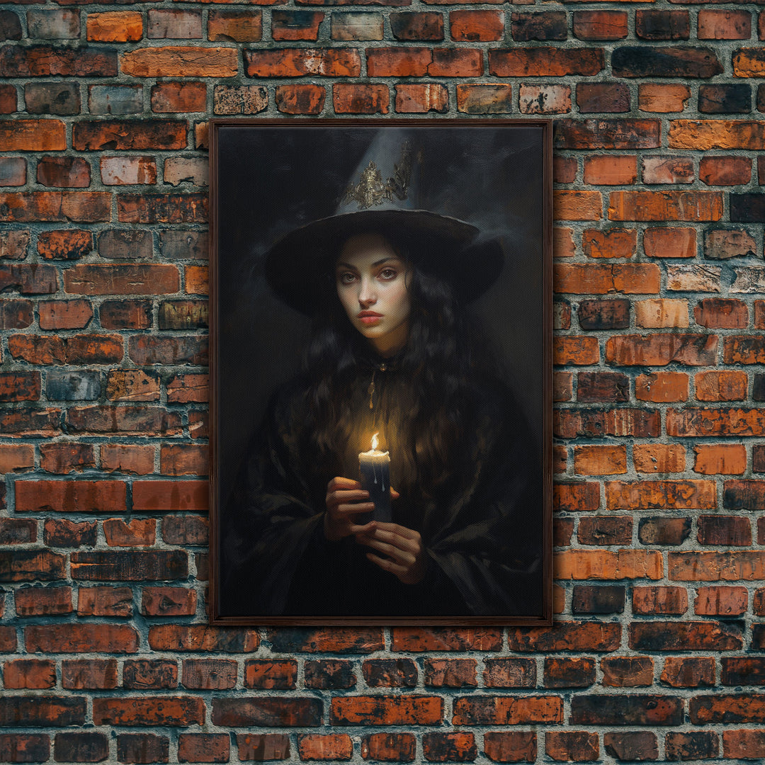 The Witch And The Candle, Gothic Victorian Art, Framed Canvas Print, Halloween Canvas, Halloween Decoration, Dark Academia Gothic Art