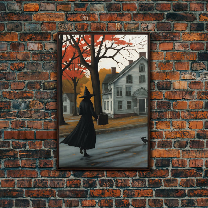 Halloween Abstract Art, Framed Canvas Print, Witch On The Streets of Salem, Halloween Decor- Witchcraft Art