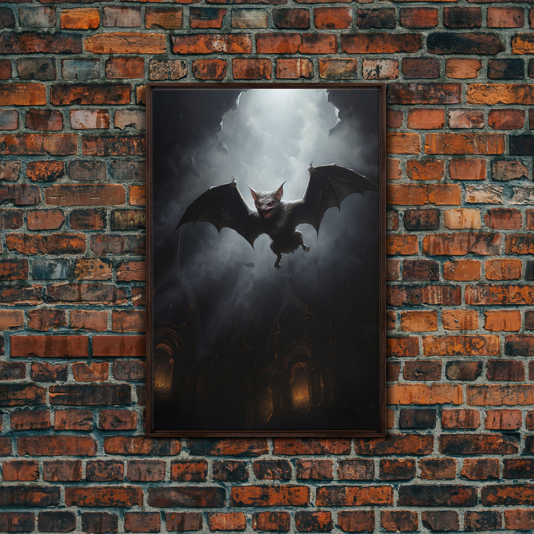 Vampire Bat In The Night, Art Canvas Print, Dark Academia, Halloween Bat Print, Halloween Decor, Monster Print, Macabre Art