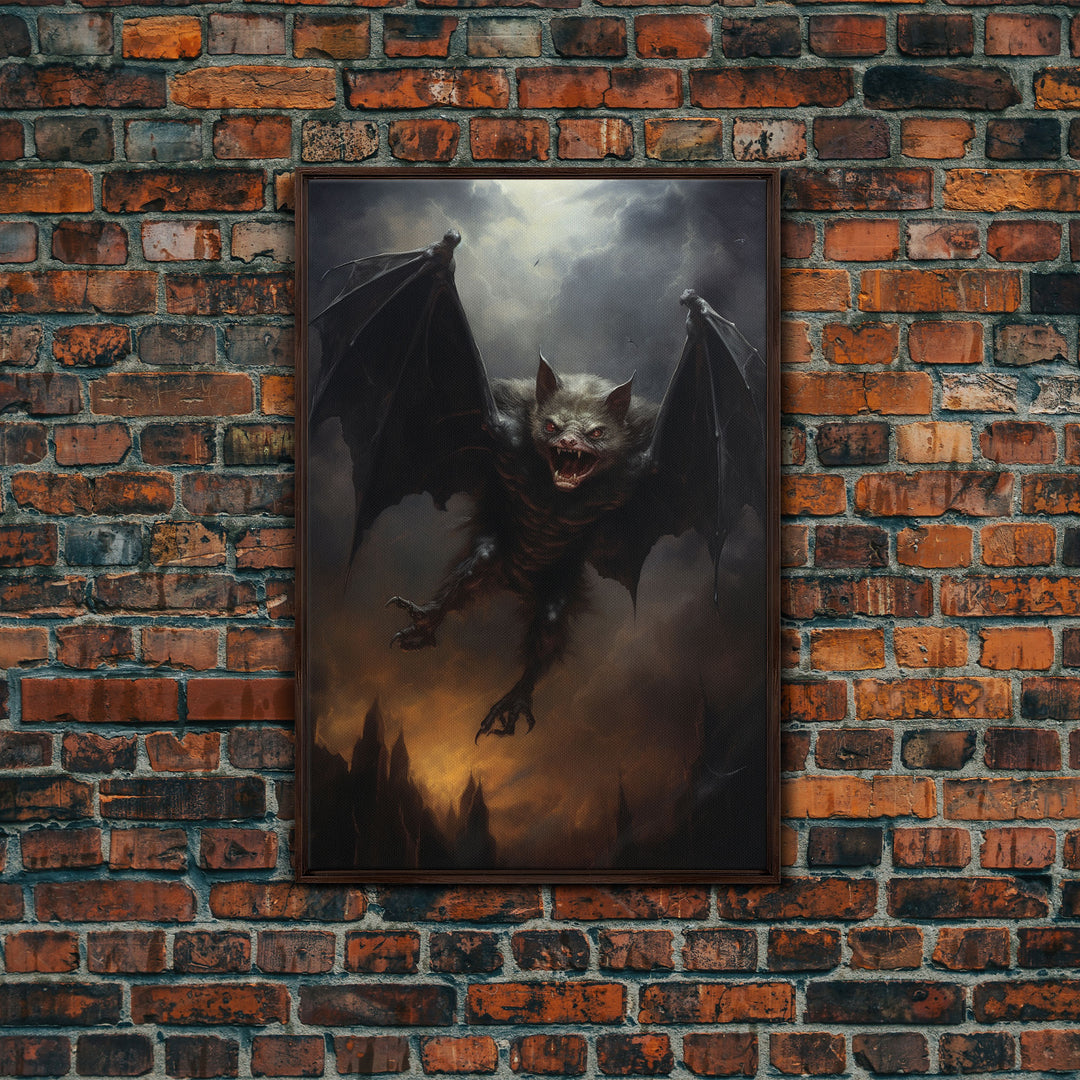 Vampire Bat In The Night, Art Canvas Print, Dark Academia, Halloween Bat Print, Halloween Decor, Monster Print, Macabre Art