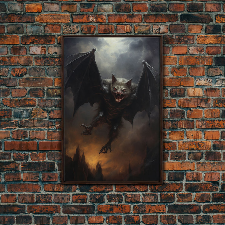 Vampire Bat In The Night, Art Canvas Print, Dark Academia, Halloween Bat Print, Halloween Decor, Monster Print, Macabre Art