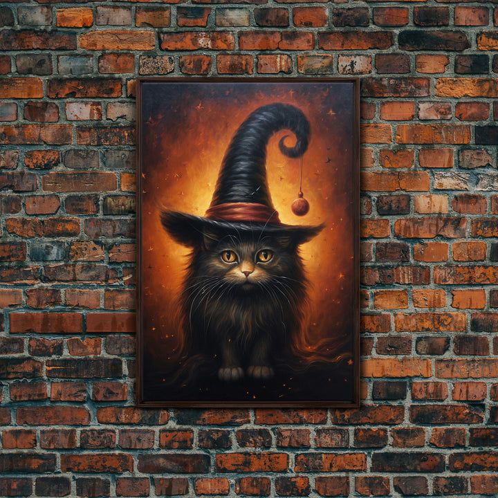 Cute Witch's Familiar Cat Halloween Art, Cat Witch, Cat Painting, Cute Cat Print, Halloween Decor