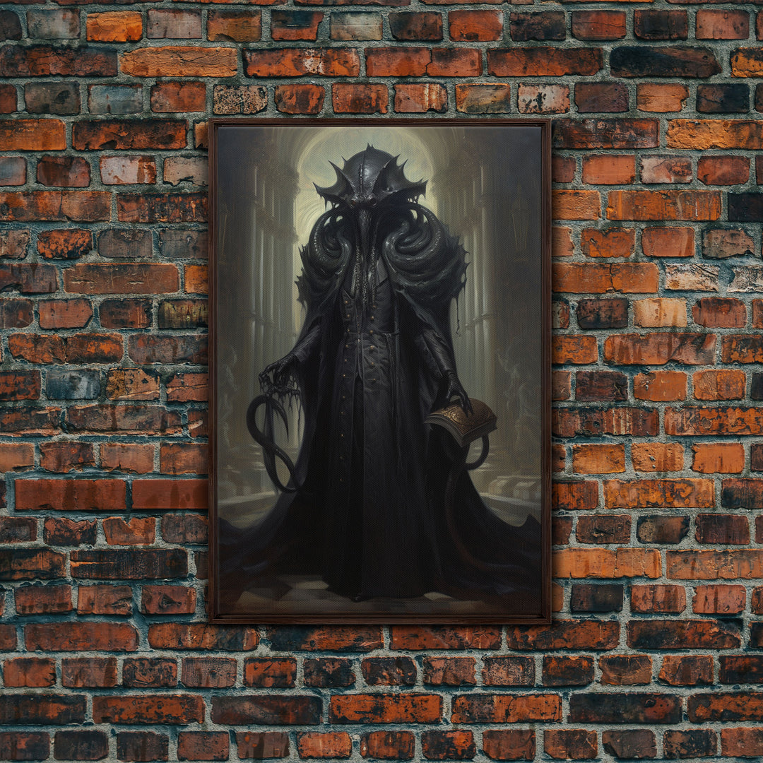 Victorian Portrait of Cthulhu, Gothic Art, Framed Canvas Print, Halloween Decor, The Gentleman Cthulhu, Goth Art