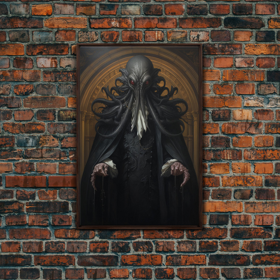 Victorian Portrait of Cthulhu, Gothic Art, Framed Canvas Print, Halloween Decor, The Gentleman Cthulhu, Goth Art