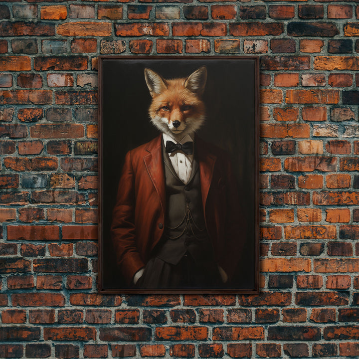 The Victorian Business Fox, Framed Canvas or Canvas Print, Halloween Decor, Dark Academia, Funny Halloween Decorations