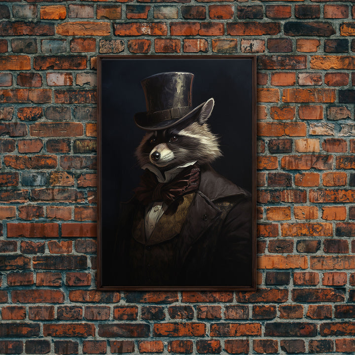 Funny Raccoon Art, Framed Canvas Print Or Poster, Funny Halloween Art, Victorian Raccoon Oil Painting Portrait, Victorian Business Raccoon