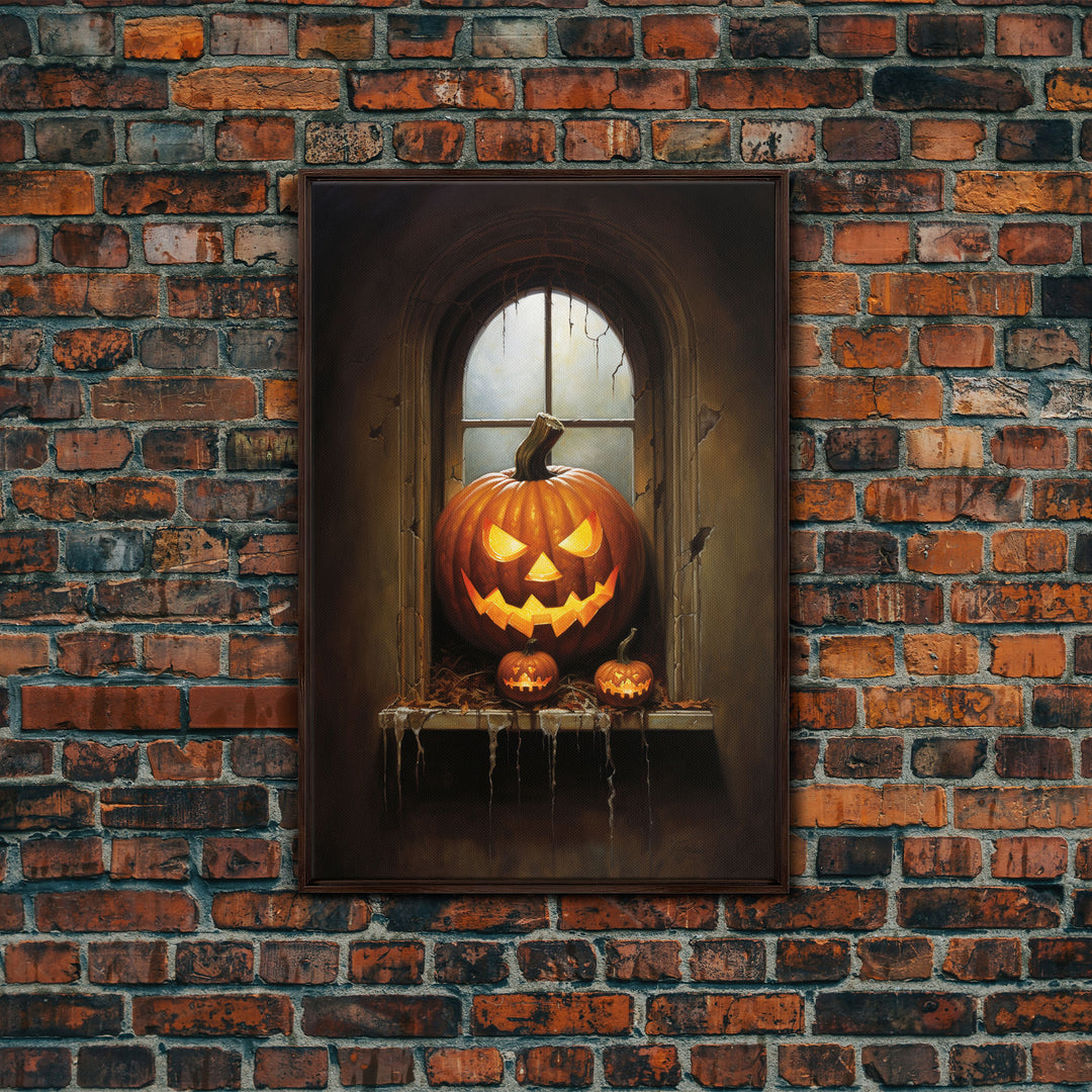 Jack O Lantern In The Window, Trick or Treat, Halloween Print, Art Canvas Print, Halloween Decor, Halloween Art, Spooky Halloween Decoration