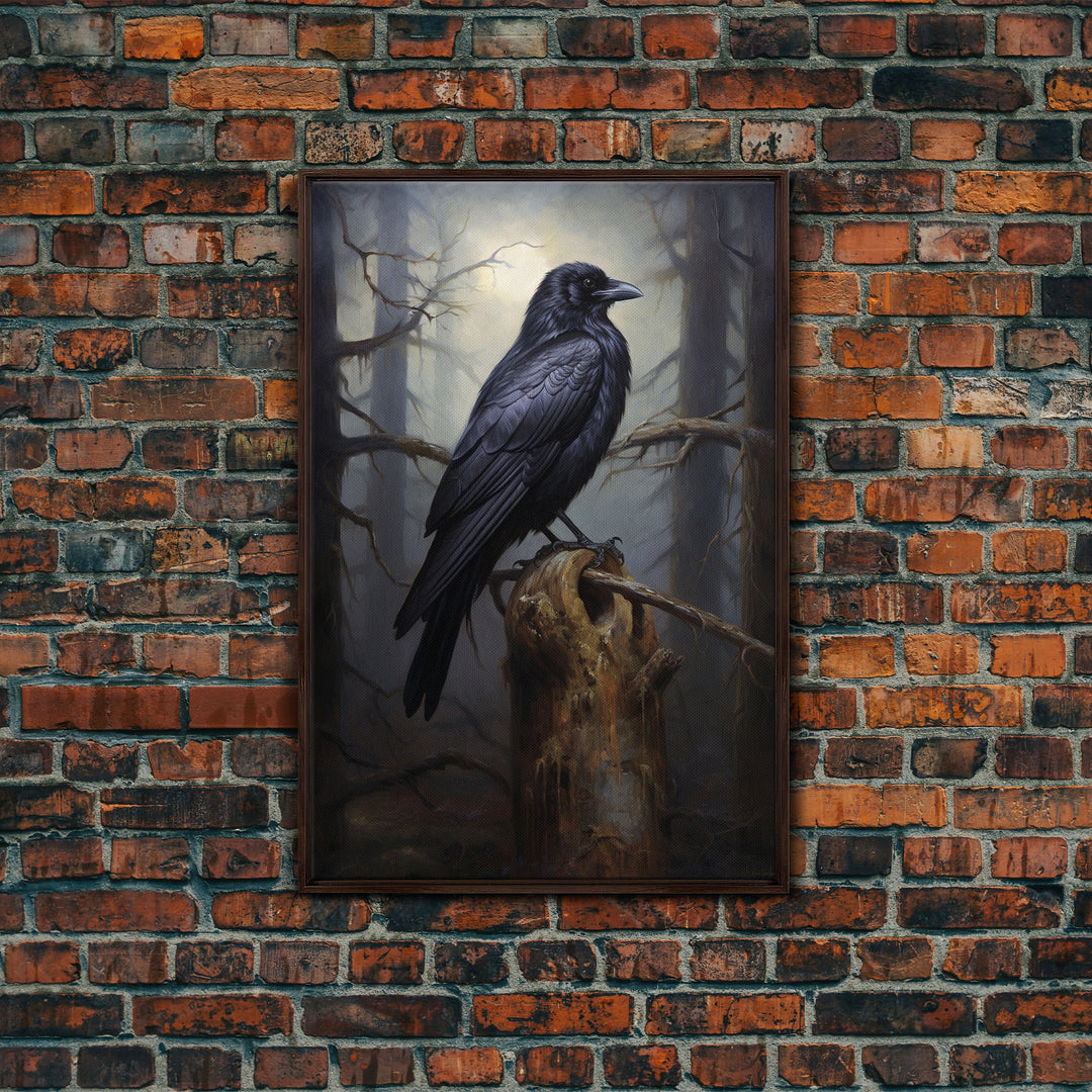 The Raven, Cool Halloween Art, Framed Canvas Print, Dark Wall Art, Dark Academia, Goth Art, Hallowen Wall Decoration