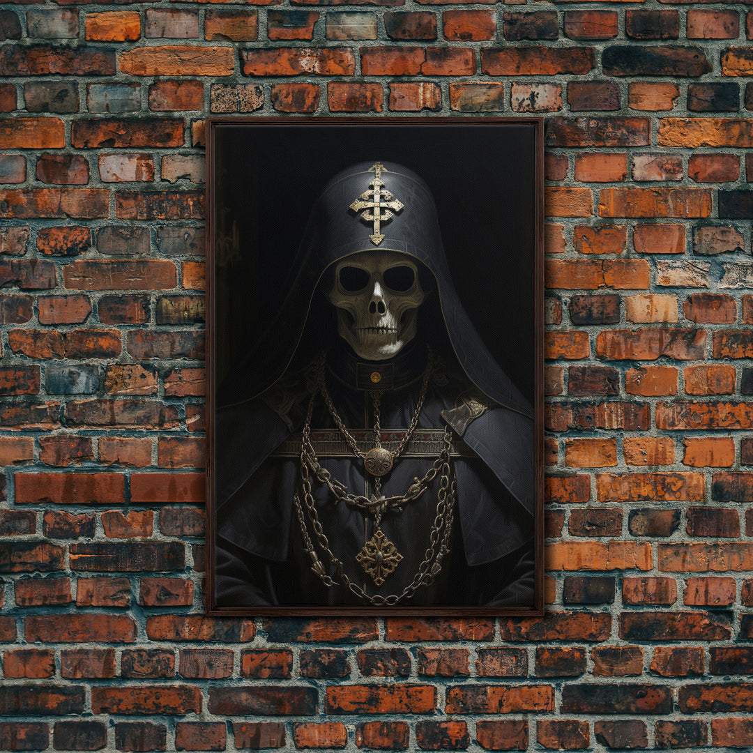 The Preacher, Gothic Skeleton Priest, Spooky Halloween Wall Art, Canvas Print, Framed Halloween Canvas Print, Dark Academia, Goth Art