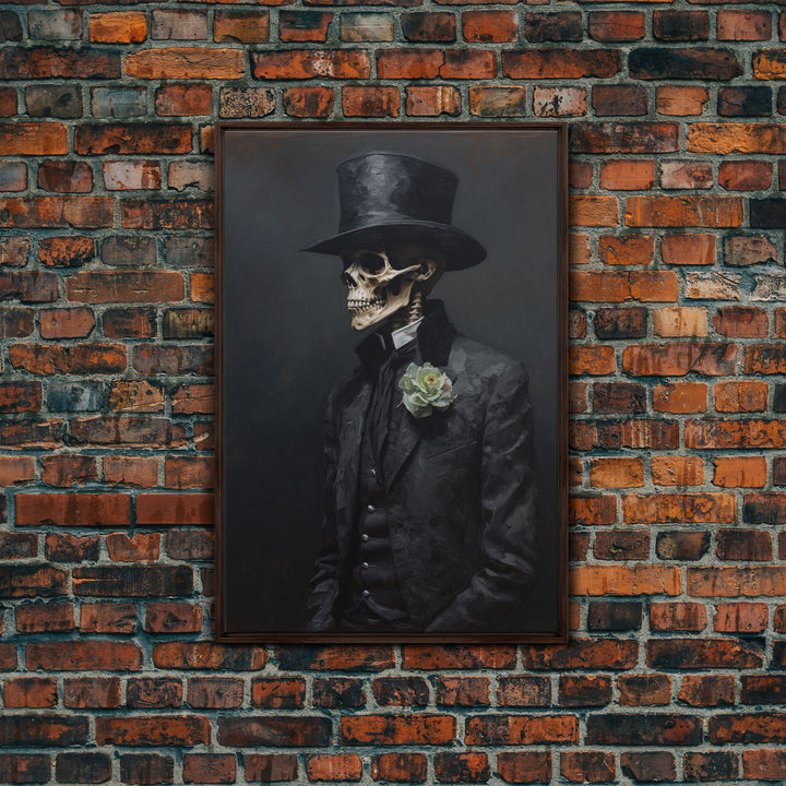 The Dapper Gentleman Skeleton, Spooky Halloween Wall Art, Canvas Print, Framed Halloween Canvas Print, Dark Academia, Goth Art