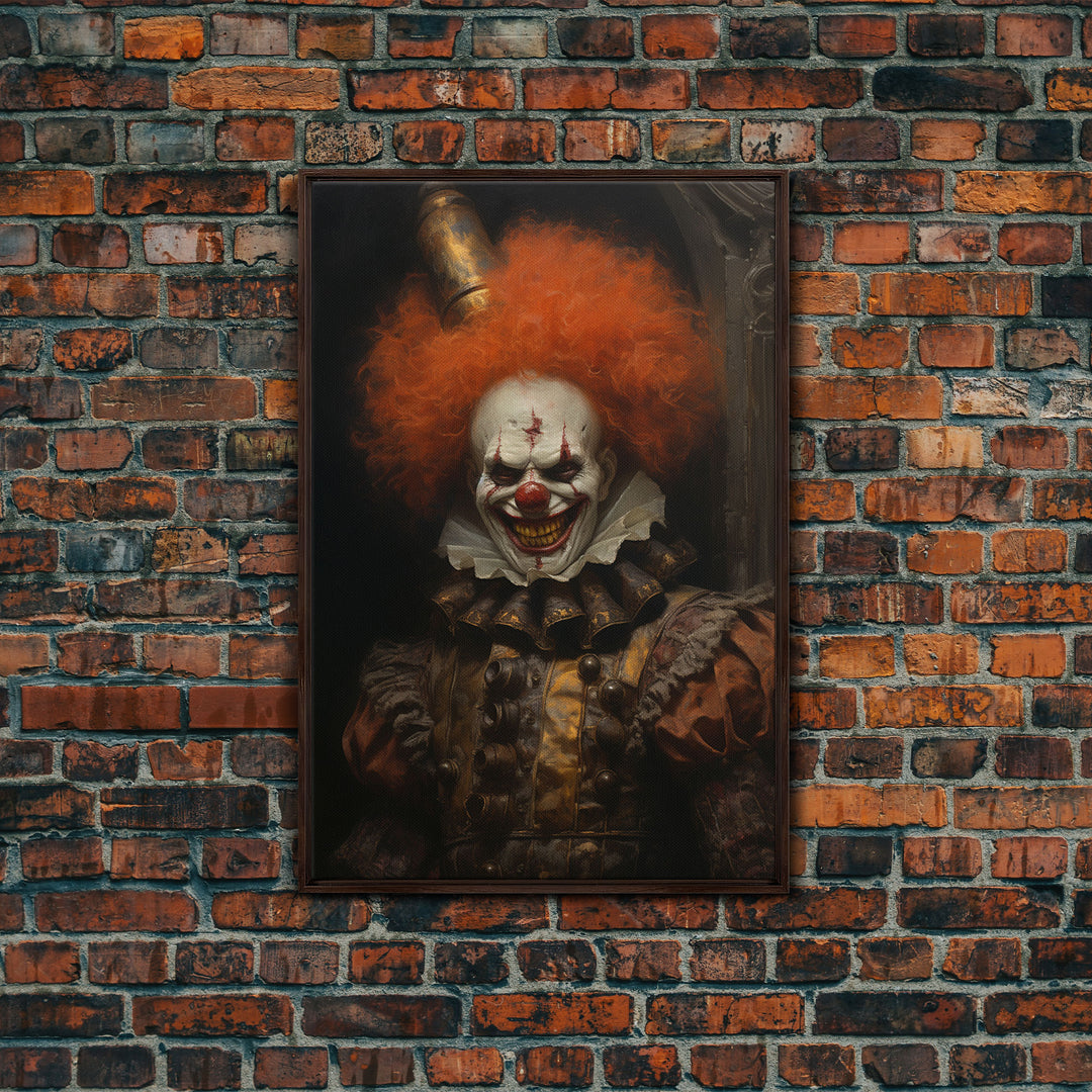 Scary Victorian Clown, Coulrophobia, Framed Canvas Print, Victorian Gothic Halloween Art, Oddities and Curiosities, Halloween Decoration