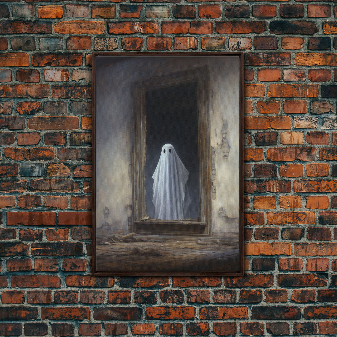 The Ghost In The Mirror, Framed Canvas or Canvas Print, Gothic Victorian Halloween Painting, Cool Halloween Decor, Dark Academia