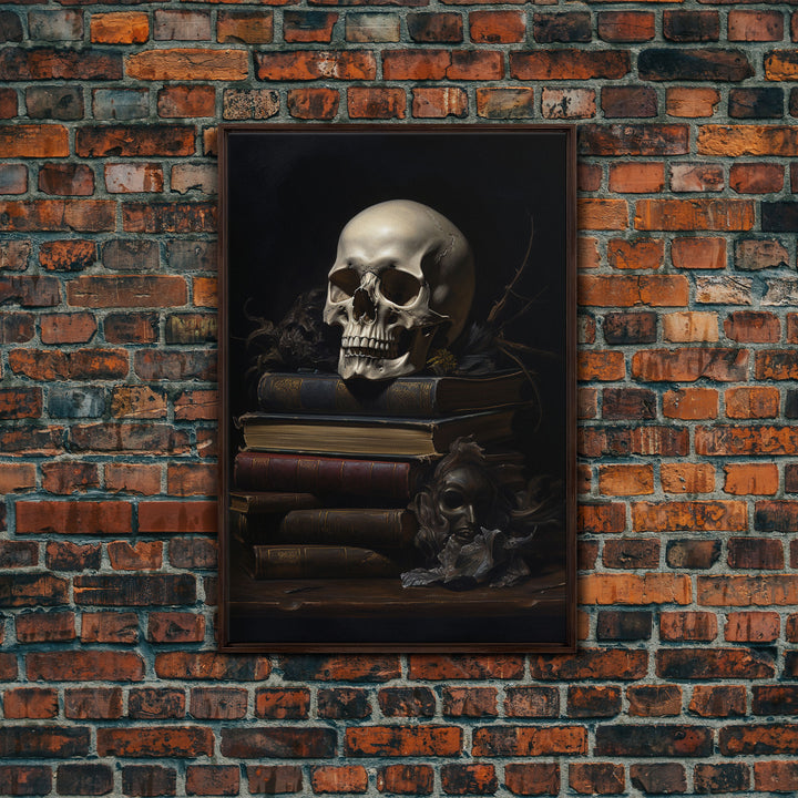 The Witch's Library, Dark Academia, Skull Art, Framed Canvas Print, Halloween Canvas Art, Spooky Goth Art, Victorian Horror Decor