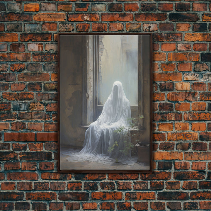 The Haunting, Ghost In The Window, Halloween Decor, Framed Canvas Print