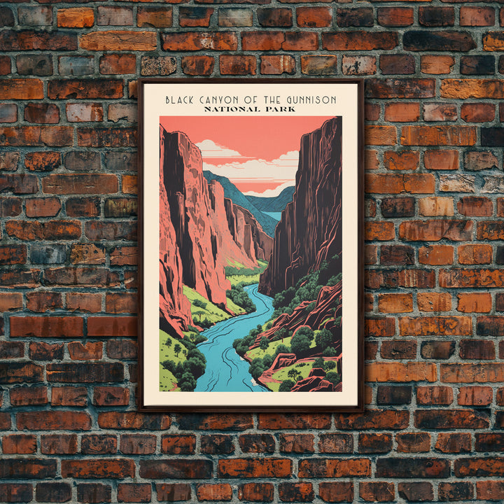 Black Canyon Of The Gunnison National Park Travel Art, National Park Art, Minimalist Travel Art, Midcentury Modern Style Landscape Painting