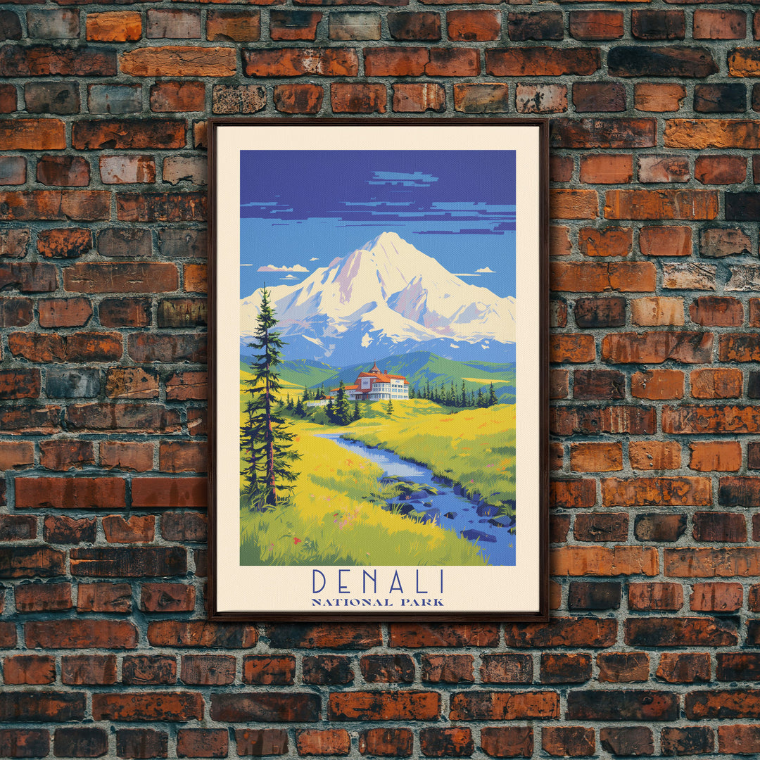 Denali National Park Travel Poster Print, Canvas Print Wall Art, Alaska Travel Art, Midcentury Modern Travel Decor, MCM Wall Art