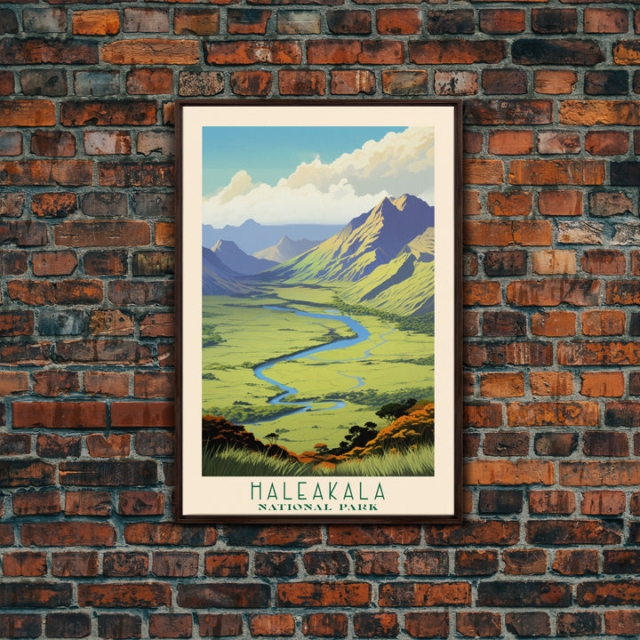 Haleakalā National Park Travel Poster Art, Canvas Print Wall Art, Maui Hawaii Travel Art, Midcentury Modern Travel Decor, Wall Art