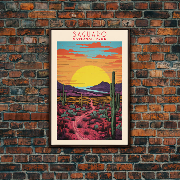 Saguaro National Park, Arizona Travel Art, National Park Print, Minimalist Travel Art, Midcentury Modern Retro Style Landscape