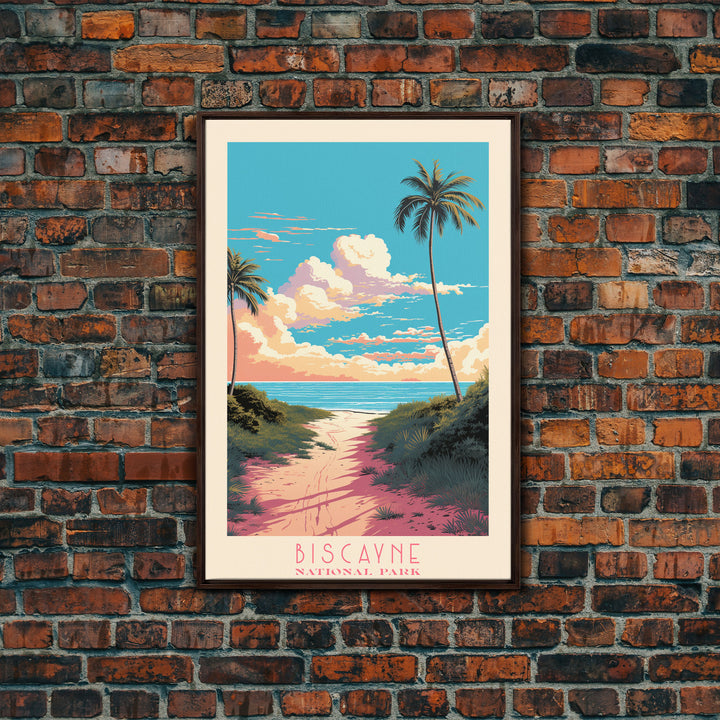 Biscayne National Park, Framed Wall Art Canvas Print, Travel Poster, Florida Travel Art, Roadtrip Decor, Cool Art, Retro State Park Art