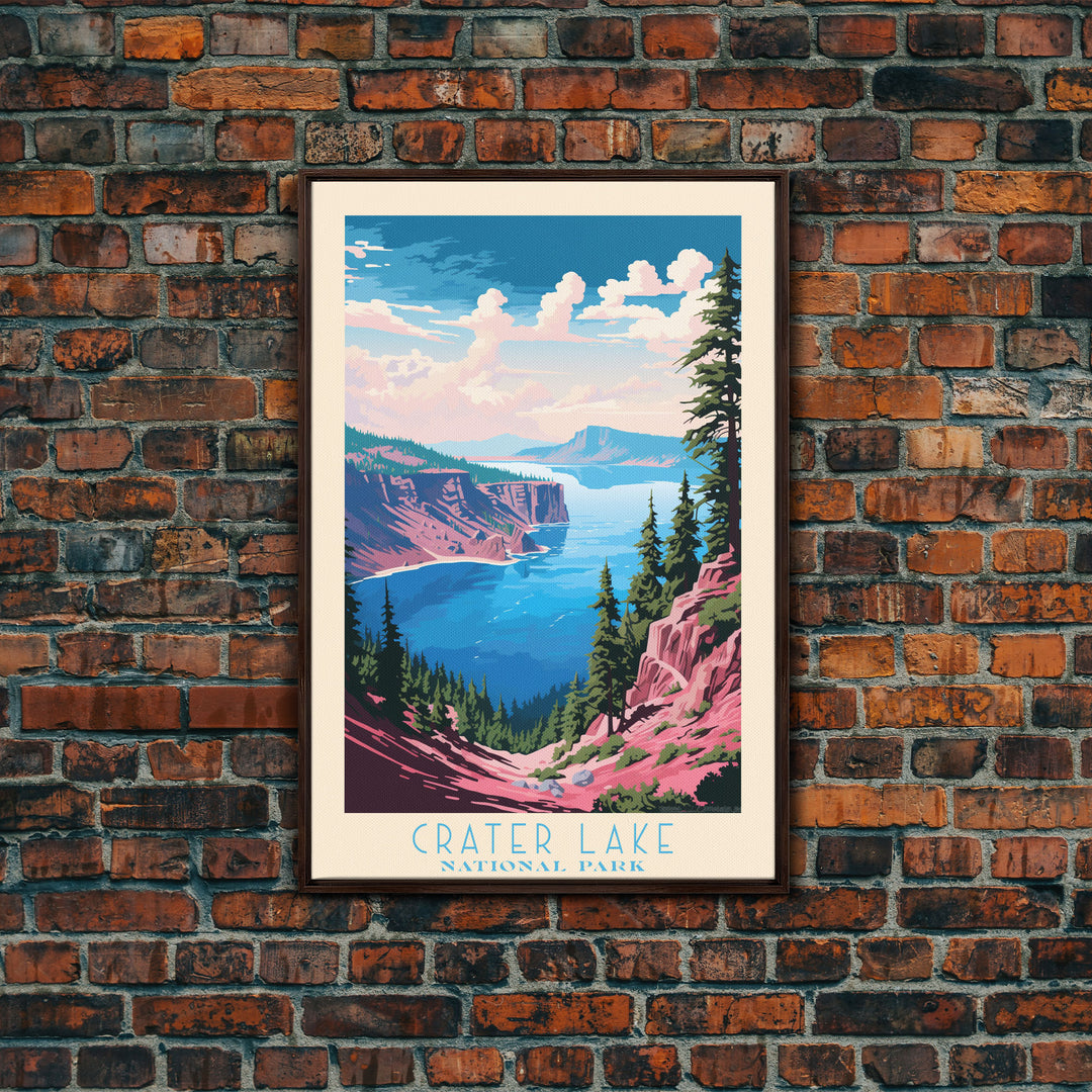 Crater Lake National Park Travel Poster Print, Canvas Print Wall Art, Oregon Travel Art, Midcentury Modern Travel Decor