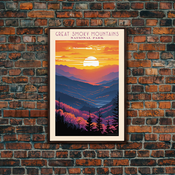 Great Smoky Mountains National Park Travel Poster Art, Canvas Print Wall Art, Tennesee Travel Art, Midcentury Modern Travel Decor, Wall Art