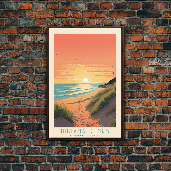 Indiana Dunes National Park Travel Poster Art, Canvas Print Wall Art, Indiana Travel Art, Midcentury Modern Travel Decor, Wall Art