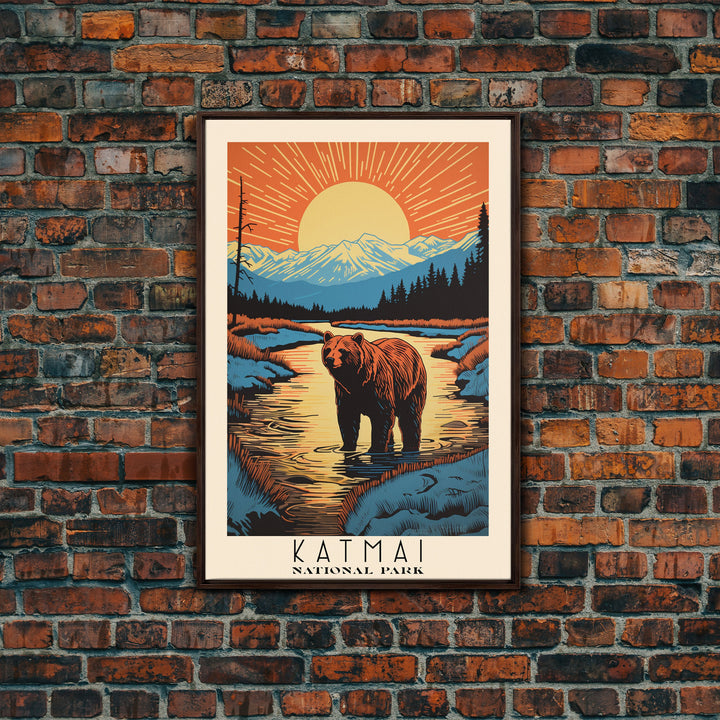 Katmai National Park, Alaska Travel Art, National Park Print, Minimalist Travel Art, Midcentury Modern Retro Style Landscape