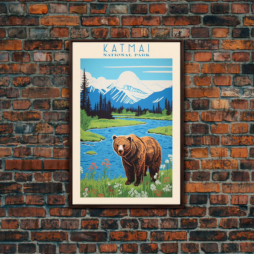 Katmai National Park, Alaska Travel Art, National Park Print, Minimalist Travel Art, Midcentury Modern Retro Style Landscape