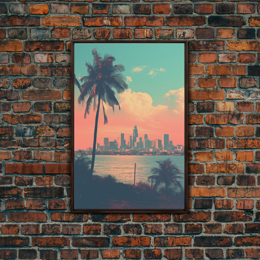 Cityscape Wall Art, Tropical Wall Art, Palm Tree Art, Canvas Print, Wall Hanging, Portrait Art, City Wall Art, Gifts For Grandma, Office Art