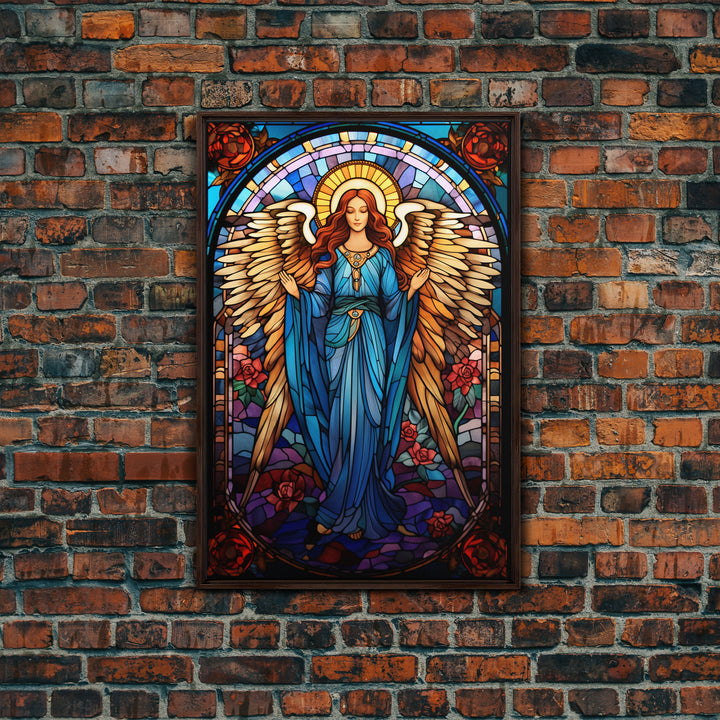 Angel, Fantasy Artwork Canvas Print, Wall Hanging, Portrait Art, Stained Glass Art, Mystical Wall Art, Tiny House Decor, Gift For Women